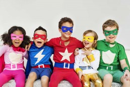 Kids dressed like superheroes